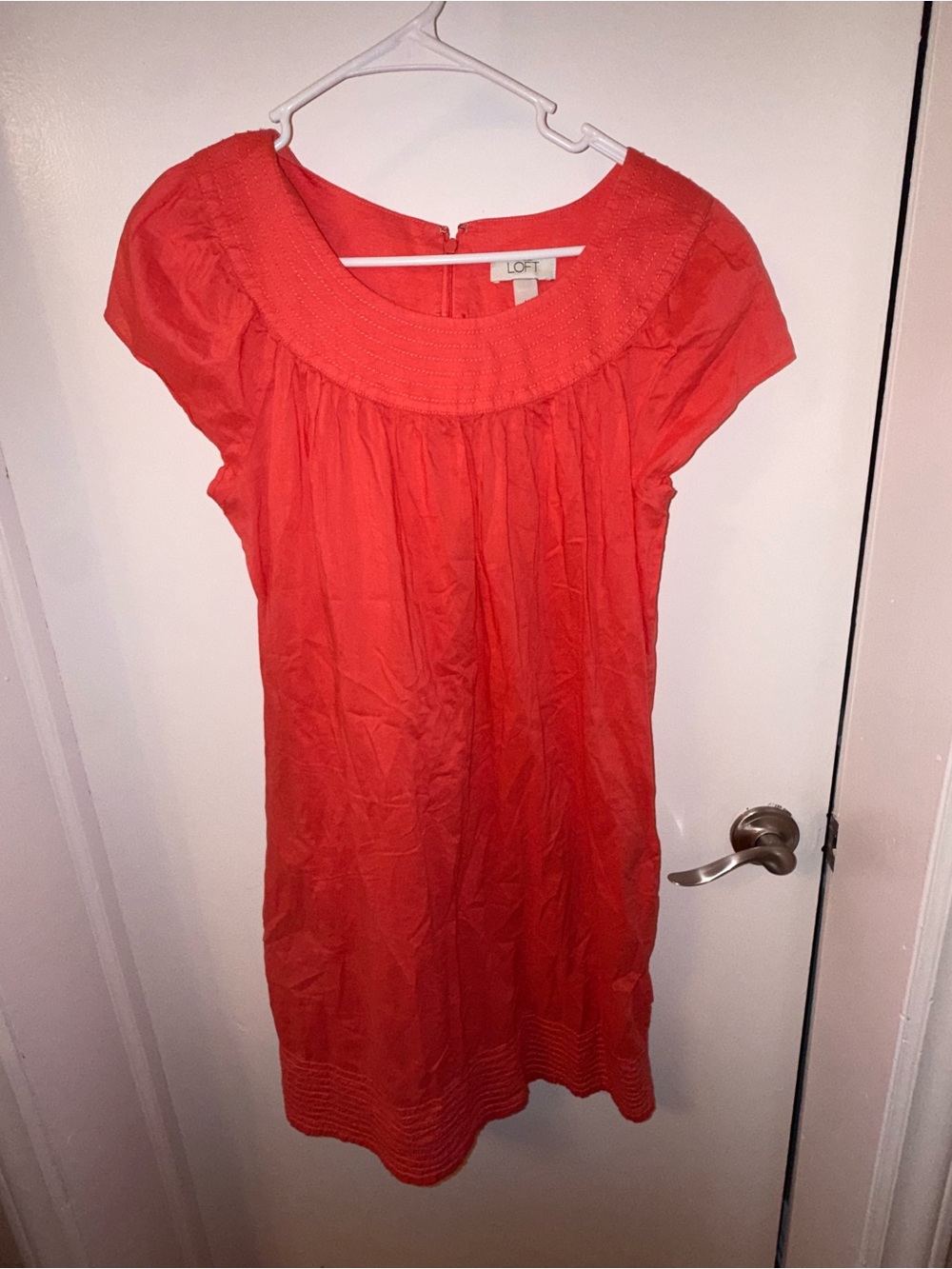 LOFT Coral-Red Short Sleeve Midi Dress